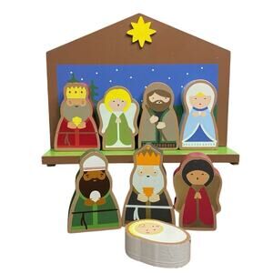 Nativity Scene Wooden Set Children Kids Play Wooden Toy Baby Jesus 8 figures
